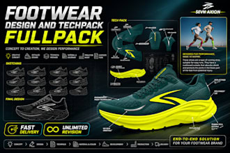 design custom shoe and tech pack full pack