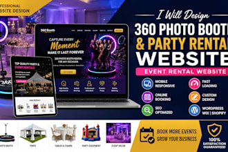 design 360 photo booth website and party rental website, event rental website