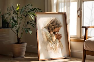 jesus holding lamb watercolor print, christian wall art,