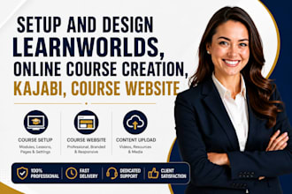 setup and design learnworlds online course website and kajabi course creation