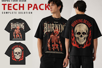 design a unique, professional tshirt design tech pack