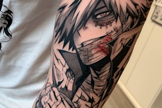 draw custom anime tattoo design and flash sheet