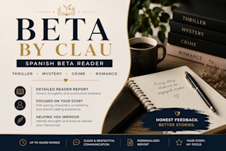 be your spanish beta reader for thriller, mystery and romance novels