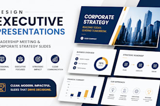 design executive presentation, leadership meeting and corporate strategy slides