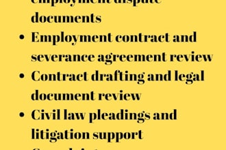 help with wrongful firing, contract review, civil law in california as paralegal