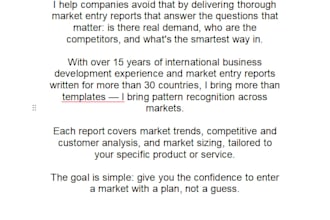 write an international market entry report for any industry