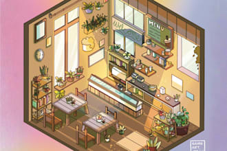 create a custom isometric room illustration