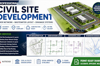 provide civil site development, sewer network wastewater layout drainage systems