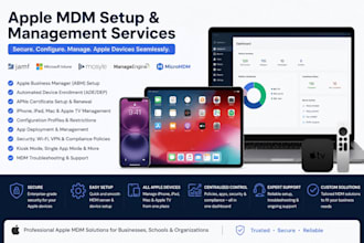 set up apple mdm, abm, jamf, manageengine, intune and mosyle