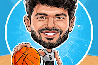 draw sports cartoon with big head or caricature style