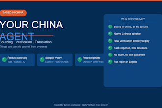 be your china agent for product sourcing and supplier verification