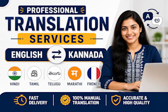 translate english, kannada, hindi, tamil, telugu and marathi manually