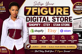 setup 7figure shopify digital product store etsy shop stan store digital store