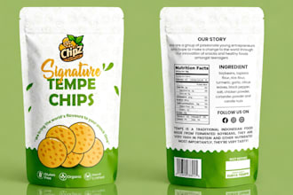 design chips, nuts, spice, dry rub and popcorn pouches packaging in adobe