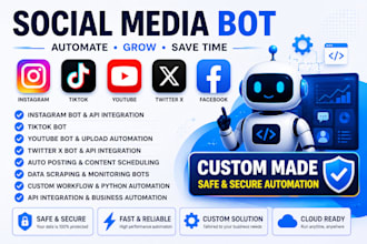 create social media bot, tiktok bot, instagram bot, youtube bot, twitter x bot