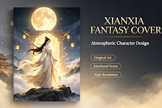 design stunning custom web novel book cover, xianxia, romance, rebirth ar
