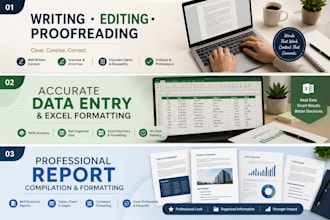 proofreading, formatting, content writing, data entry
