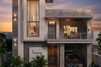 design modern 3d house exterior with realistic rendering