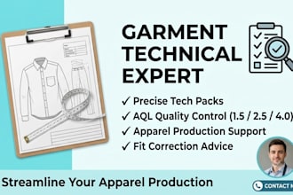 provide expert garment technical pack, aql quality control, and apparel