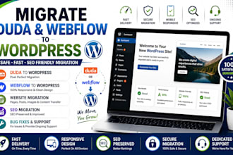 migrate duda, webflow to wordpress, shopify, redesign and transfer website