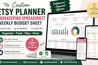 design etsy planner spreadsheet bookkeeping spreadsheet weekly budget sheet