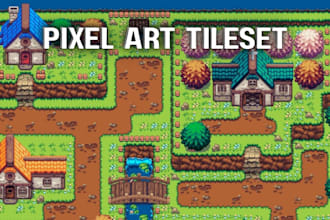 create pixel art tileset, tilemap, game environment, pixel game assets for you