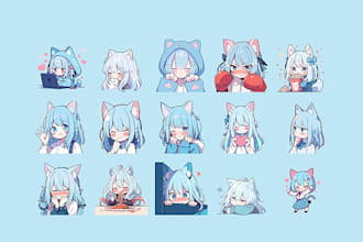design vtuber emotes twitch badges discord emojis anime stickers chibi emotes