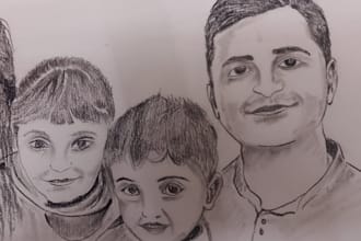 draw a realistic family pencil portrait from your photo