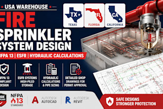 design USA warehouse fire sprinkler system tx fl ca nfpa13 esfr