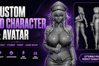 create custom vrchat avatar, vtuber model, furry avatar, anime 3d character