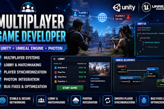 develop multiplayer games in unity and unreal engine with photon and networking