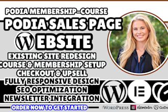 podia sales page, podia website, podia course website, podia membership website