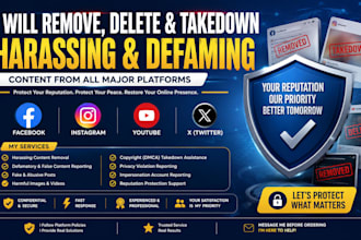 takedown harassing defaming content from facebook instagram tiktok youtube