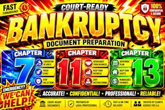 prepare and review chapter 7, chapter 11, and chapter 13 bankruptcy cases in USA