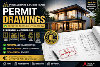 do permits drawing for city approval and autocad floor plans
