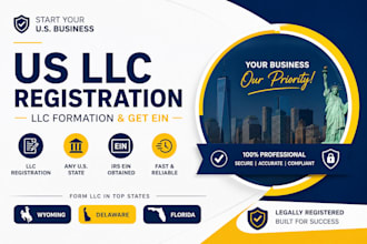 do US llc registration, llc formation and get ein in wyoming, delaware, florida