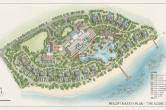 design a professional resort site plan for hotels and tourism