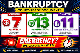 prepare chapter 7, chapter 13 and chapter 11 bankruptcy documents