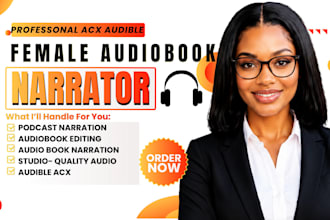 be your audiobook narrator, female voiceover, dual voice acting and acx audible