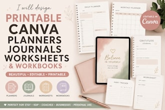 design printable canva planners journals worksheets and workbooks