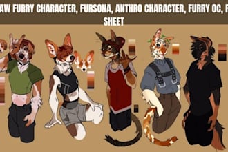 draw furry character, fursona, anthro character, furry oc, refrence sheet