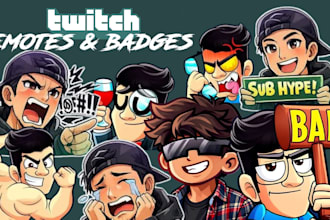 draw twitch emotes, vtuber animated emotes, chibi emotes, twitch badges stream