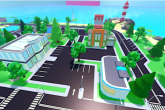 build custom roblox map, roblox game environment, city, terrain in roblox studio