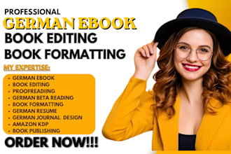 do german ebook text book editing, proofread fiction book formatting copy editor