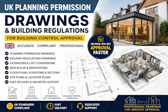 create UK planning permission drawings and building regulations plans