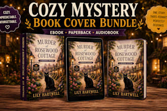 design cozy mystery book cover bundle for ebook, paperback and audiobook