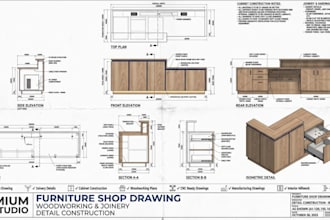 draw furniture shop drawing, woodworking and joinery with detail construction