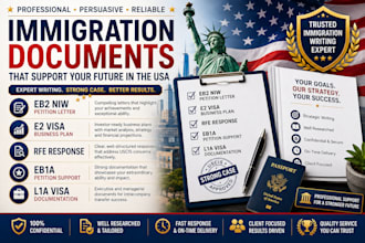 write eb2 niw petition letter, e2 visa business plan, rfe response, eb1a and l1a