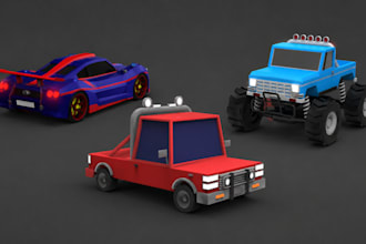 create 3d models low ploy cars for games