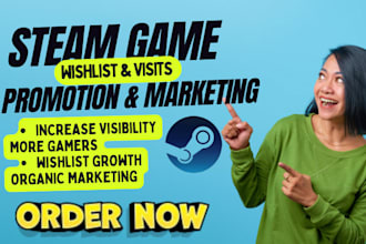 steam game promotion, steam game wishlist and game visits, steam game marketing